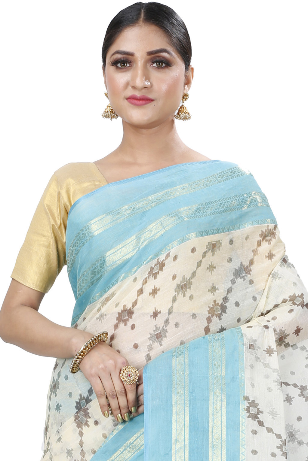 Sky Blue Pure Cotton Rashi Print Tant Saree Print (1013)